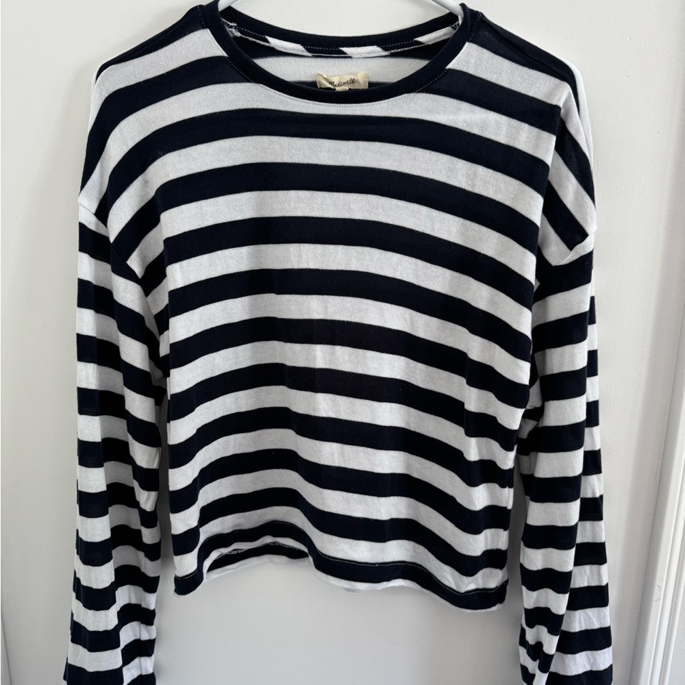 Madewell Navy & White Crop Long Sleeve Tee